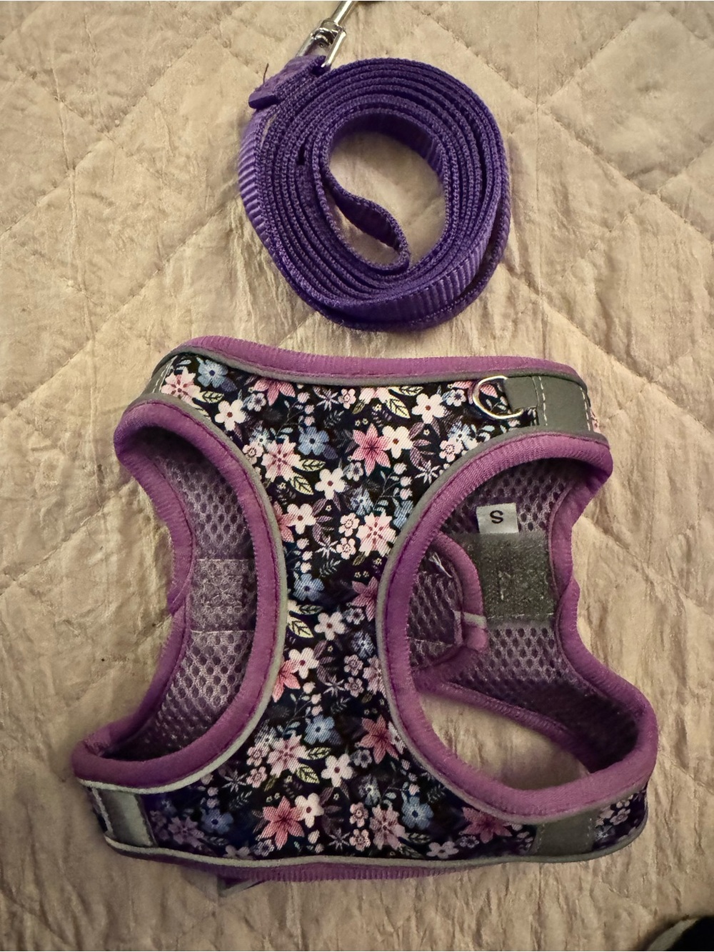 Purple Floral dog Harness Vest with Matching Leash